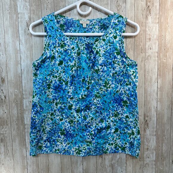 Talbots Tank Top Womens P Blue Green Floral Round Neck‎ Lightweight Cottagecore - Picture 1 of 5
